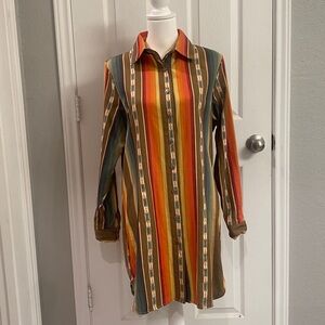 L&B Lucky & Blessed Southwest Serape Rainbow Denim Shirt Dress Small Western